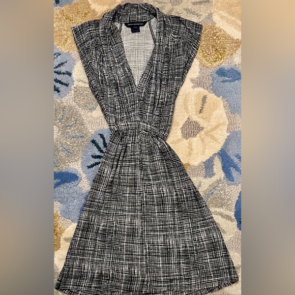 French Connection Overhang Sleeve Geo Grid V-neck Bruna Jersey A-line Mini Dress - Picture 1 of 8